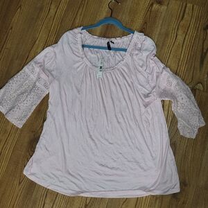 Women's Pink Lace Sleeve Top